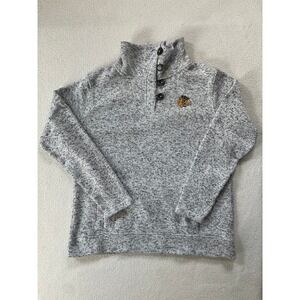 NHL Women X-Large Pullover Grey Marled Chicago Blackhawks Button Neck Sweater